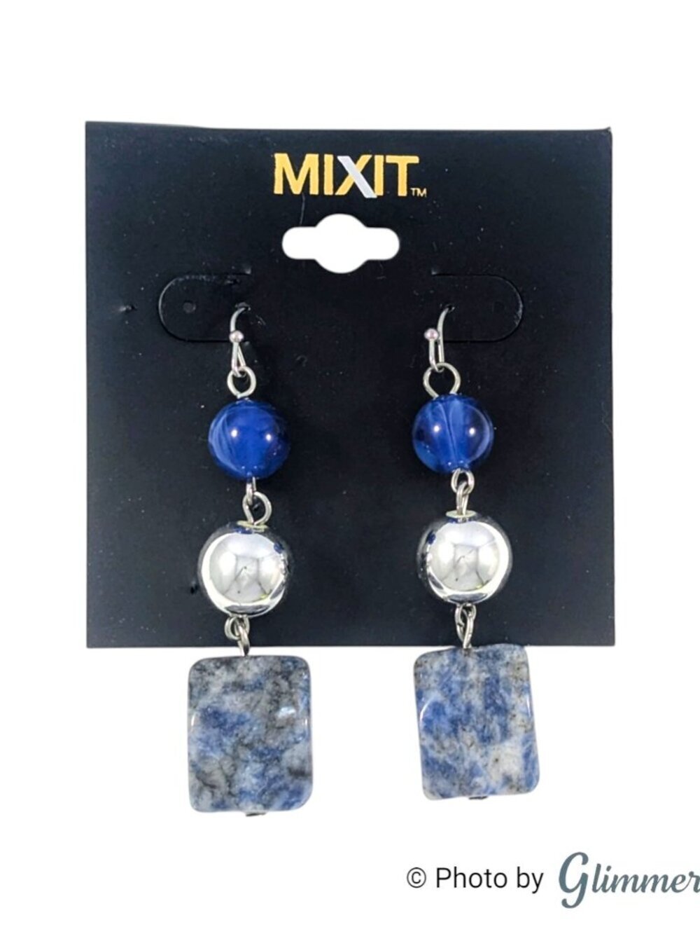 Mixit NWT Blue Bead Tiered Drop Silver Tone Dangle Earrings